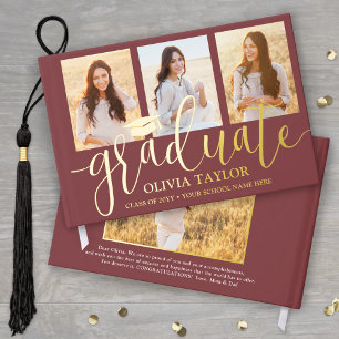 Front & Back Photos Graduation Burgundy Keepsake Guest Book