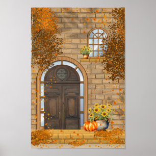 Front Door Autumn Vibes and fall leaves  Poster