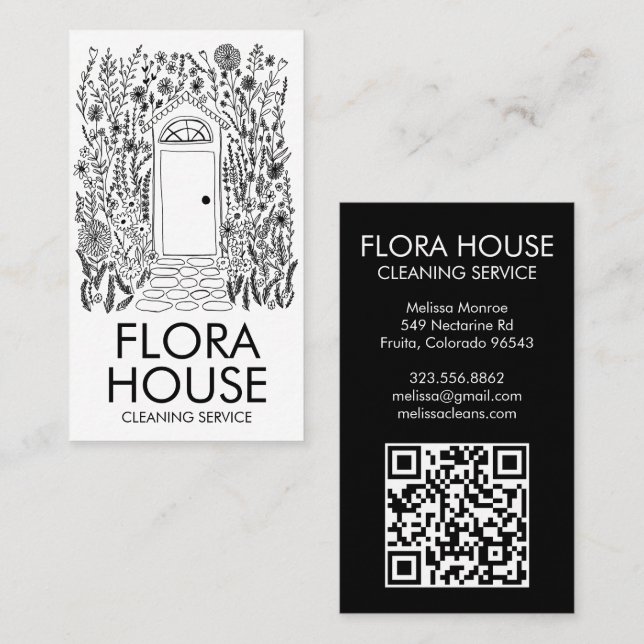 FRONT DOOR House Cleaning Yardwork Garden QR Code Business Card (Front/Back)