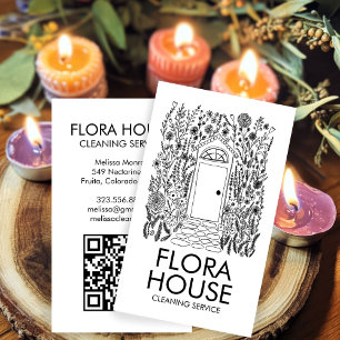FRONT DOOR House Cleaning Yardwork Garden QR Code Business Card