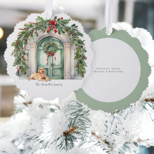 Front Door With Golden Retriever Christmas Tree Decoration Card