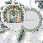 Front Door With Golden Retriever Christmas Tree Decoration Card<br><div class="desc">A Christmas Holiday Ornament Card with beautiful watercolor door,  wreaths,  bows and a cute golden retriever dog - Holiday decoration cards,  a unique wonderful alternative to a traditional card from Ricaso - add your own text</div>