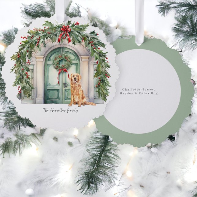 Front Door With Golden Retriever Christmas Tree Decoration Card (Front Door With Golden Retriever Christmas Ornament Cards from Ricaso. A card & ornament on one)