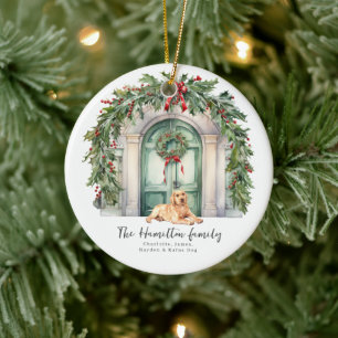 Front Door With Yellow Labrador Christmas Ceramic Tree Decoration