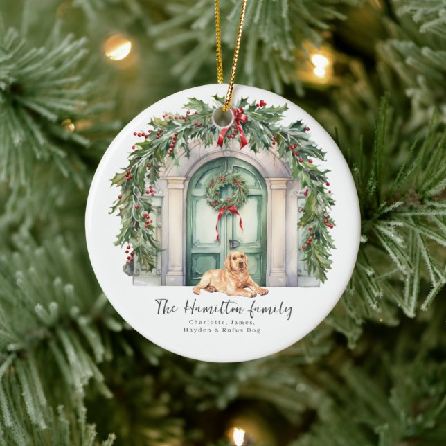 Front Door With Yellow Labrador Christmas Ceramic Tree Decoration (Tree)