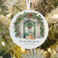 Front Door With Yellow Labrador Christmas