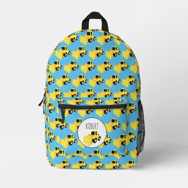 Front End Loader Construction Truck Custom Name Printed Backpack (Front)