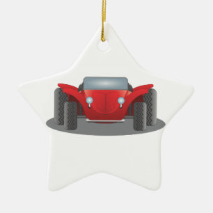 Front-Facing Red and Black Dune Buggy Ceramic Tree Decoration