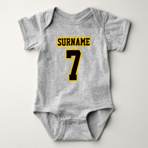 Front GRAY BLACK GOLD Crewneck Football Outfit Baby Bodysuit