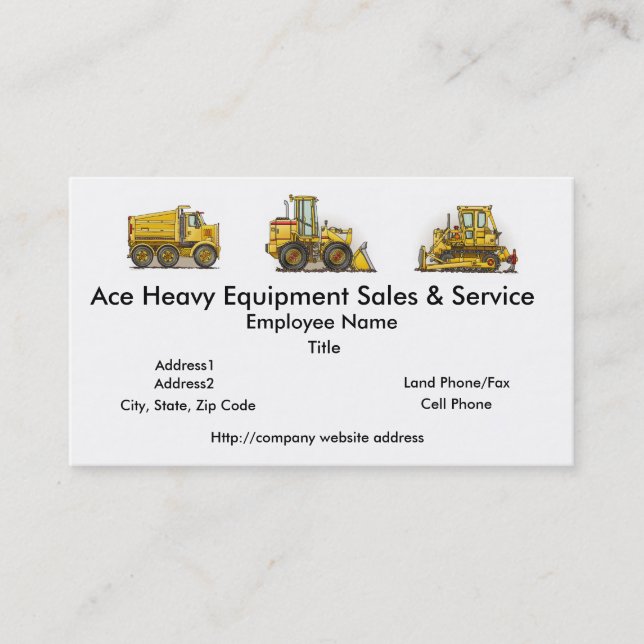 Front Loader Construction Business Cards (Front)