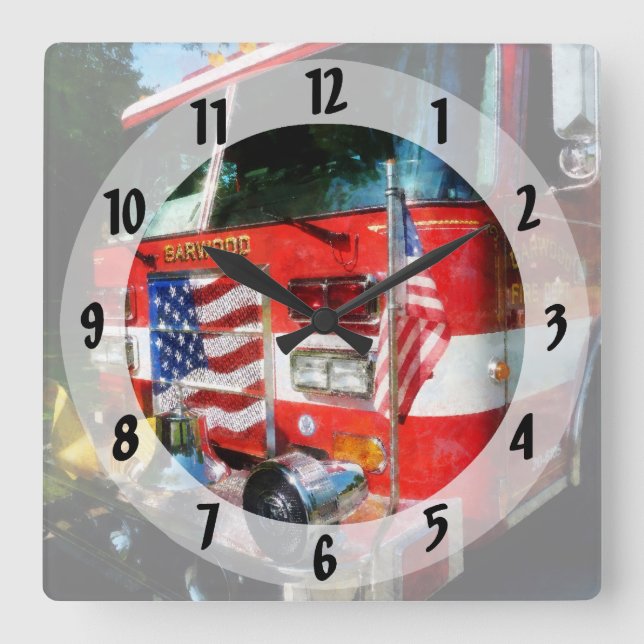 Front of Fire Engine Square Wall Clock (Front)