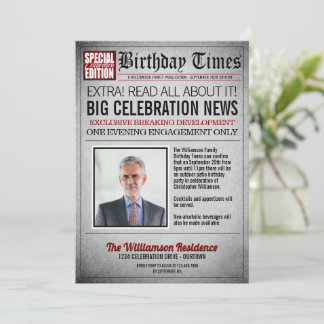 Front Page Newspaper Birthday Party Invitation