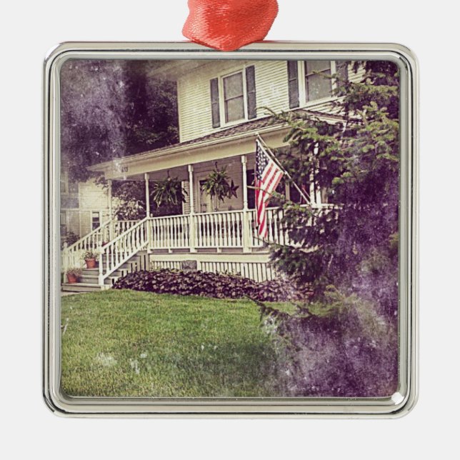 Front Porch and American Flag Metal Tree Decoration (Front)