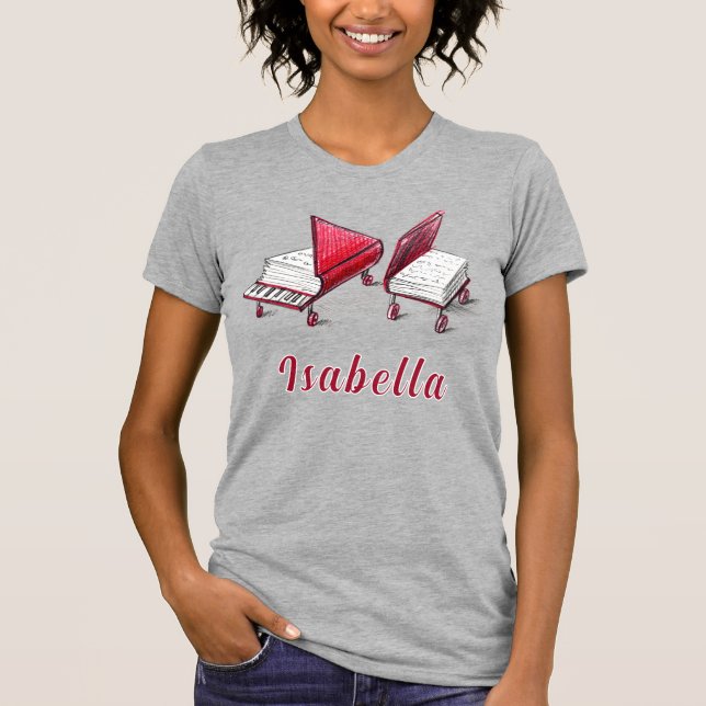 Front Printed Piano Book Add Your Name T-Shirt (Front)