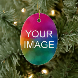 Front Side Print Upload Your Photo Logo to Circle Ceramic Tree Decoration