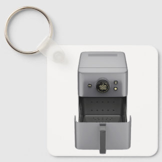 Front view of an open, empty air fryer key ring