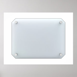 Front view of transparent glass signboard poster