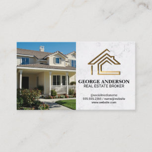 Front Yard Home   Gold Metal Real Estate Logo Business Card
