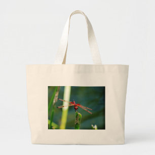 Frontal Red and Black Dragonfly Large Tote Bag