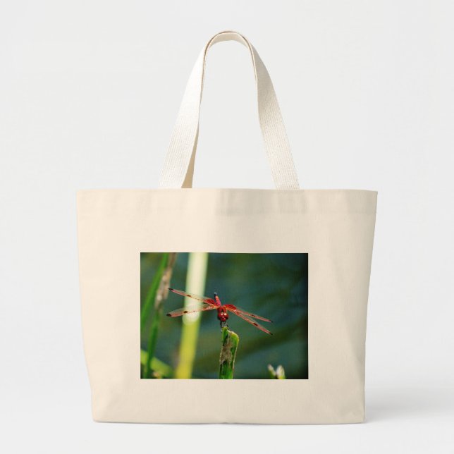 Frontal Red and Black Dragonfly Large Tote Bag (Front)