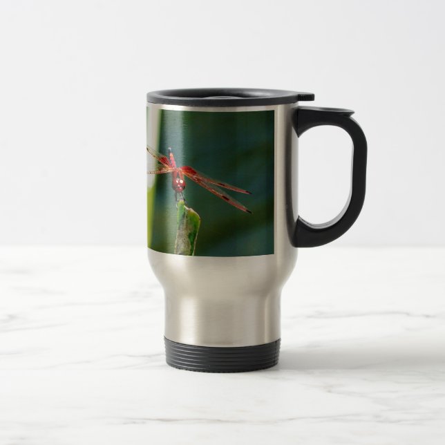 Frontal Red and Black Dragonfly Travel Mug (Right)
