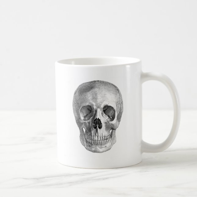 Frontal view drawing of a human skull coffee mug (Right)