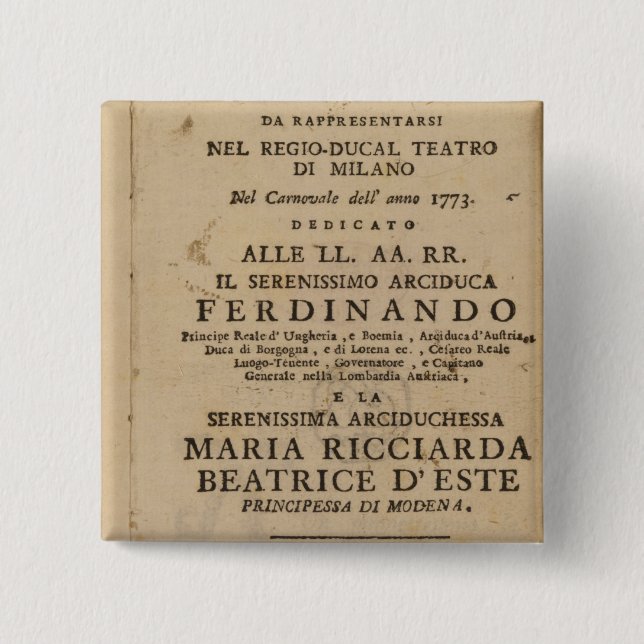 Frontispiece from Mozart's 'Lucio Silla' 15 Cm Square Badge (Front)