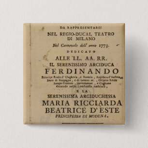 Frontispiece from Mozart's 'Lucio Silla' 15 Cm Square Badge