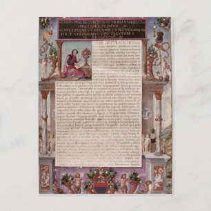 Frontispiece to Book I showing a page of text Postcard