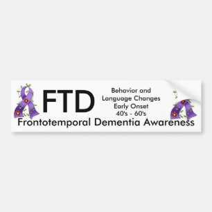 Frontotemporal Dementia Purple Ribbon Bump. Sticke Bumper Sticker