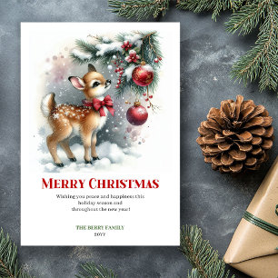 Frost baby fawn snowy forest winter scene greeting holiday card