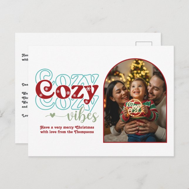 Frost & Berry Cosy Vibes Retro Christmas Photo Holiday Postcard (Front/Back)