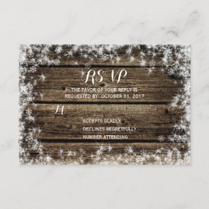 Frost Bite Barn Wood Rustic Winter Wedding RSVP Card