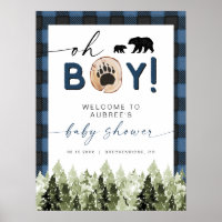 FROST Blue Flannel Pine Bear Baby Shower Welcome