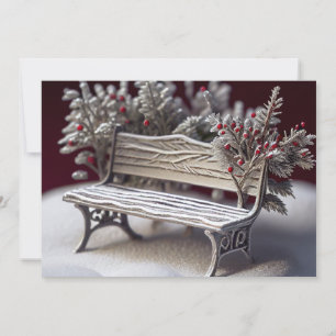 Frost-Covered Bench with Winterberries Holiday Card