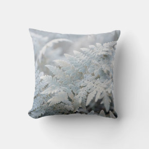 Frost Covered Fern Fronds Winter Closeup Cushion