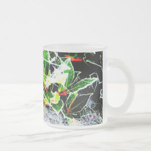 frost covered holly and berries cobweb frosted glass coffee mug