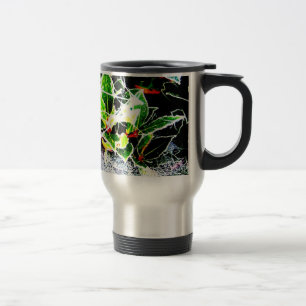 frost covered holly and cobweb photo christmas travel mug
