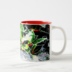 frost covered holly for christmas Two-Tone coffee mug