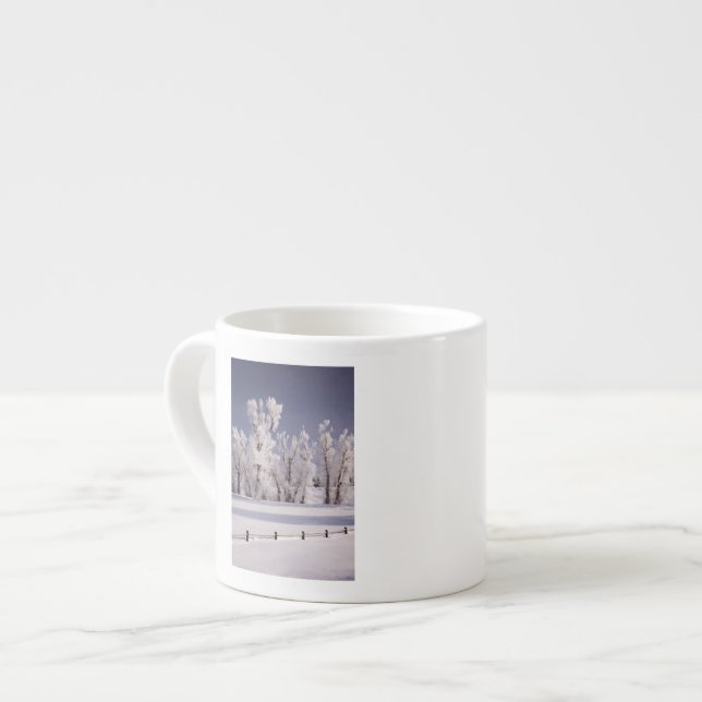 Frost Covered Trees and Fence, Colorado Espresso Cup (Front Left)