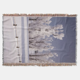 Frost Covered Trees and Fence, Colorado Throw Blanket