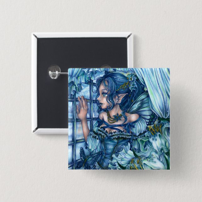 Frost Fairy Girl's View of a Sapphire Winter 15 Cm Square Badge (Front & Back)