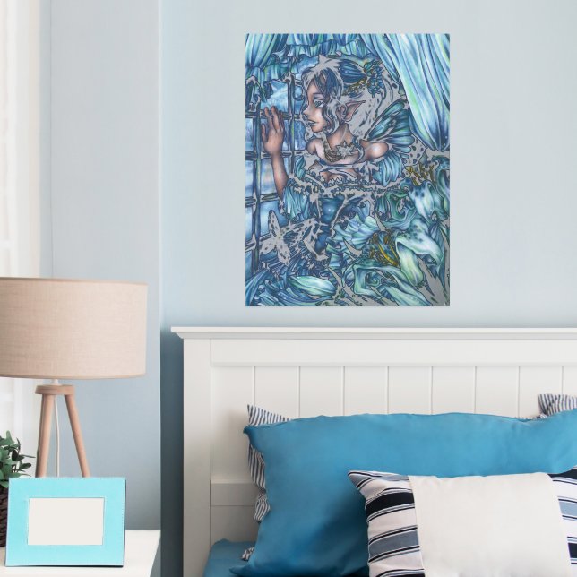 Frost Fairy Girl's View of a Sapphire Winter Foil Prints (In Situ (Bedroom))