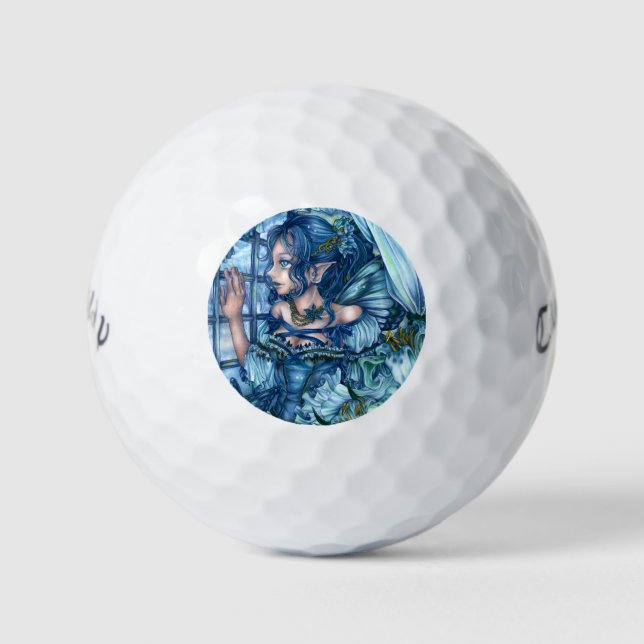 Frost Fairy Girl's View of a Sapphire Winter Golf Balls (Front)