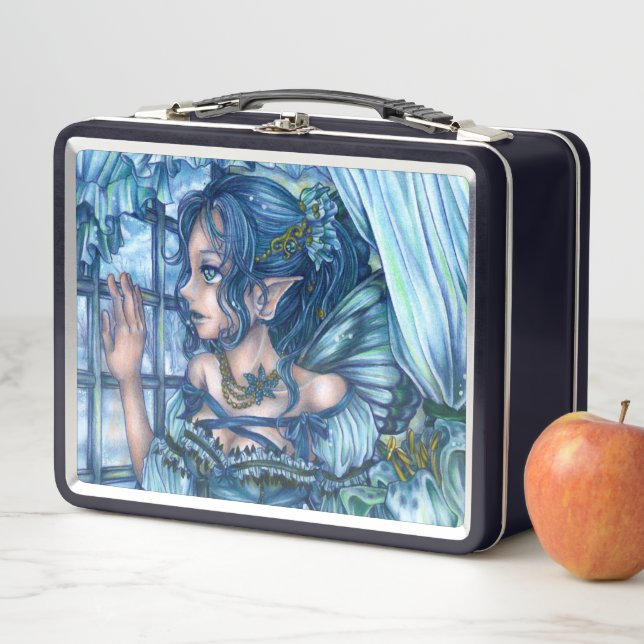 Frost Fairy Girl's View of a Sapphire Winter Metal Lunch Box (In Situ)