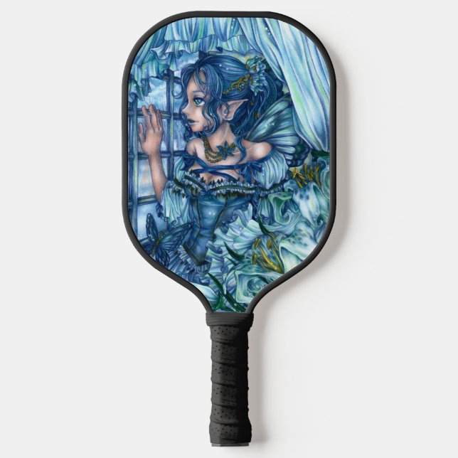 Frost Fairy Girl's View of a Sapphire Winter Pickleball Paddle (Front)