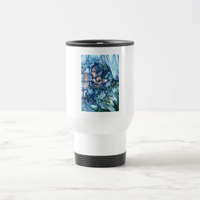 Frost Fairy Girl's View of a Sapphire Winter Travel Mug (Center)