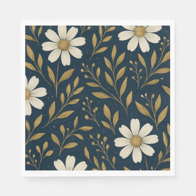 Frost & Gold Daisies Paper Napkin (Front)