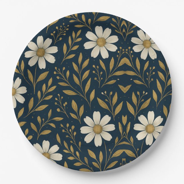 Frost & Gold Daisies Paper Plate (Front)