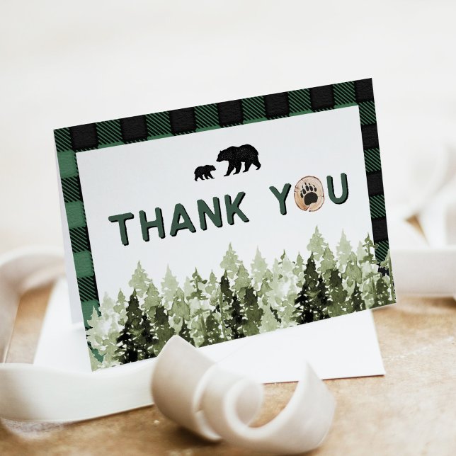 FROST Green Flannel Bear Pine Tree Thank You Card (Creator Uploaded)
